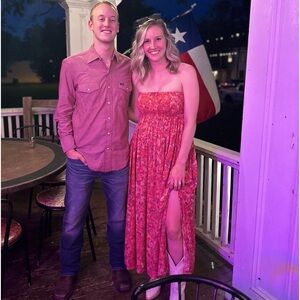 Pink/red midi strapless dress